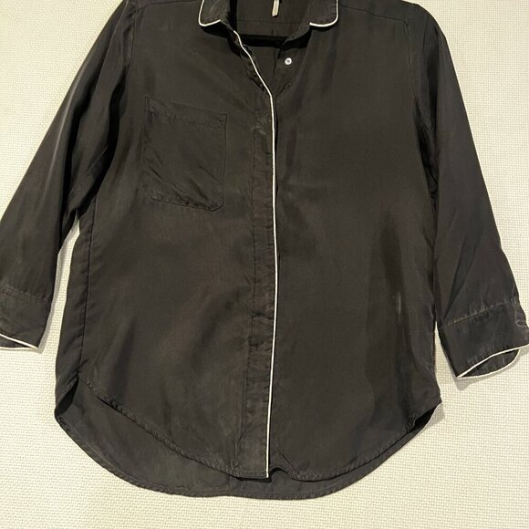 Sandro Paris silk Luxury Pajama Style Shirt Top Button‎ Up Black Medium (READ) - Picture 2 of 9